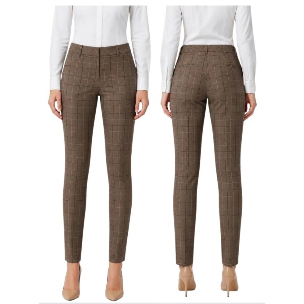 Express Editor Tan Brown Windowpane Plaid Dress Pants Trousers 10R